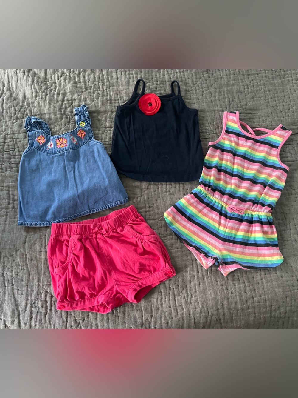 Baby GAP PLACE Crazy 8 Striped Romper Denim Top Flower Tank 12-18 Months Bundle